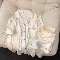 Women's printed polka dot cotton pajamas set, short sleeved top and shorts 2-piece set, casual and comfortable home set, sweet - Image 6