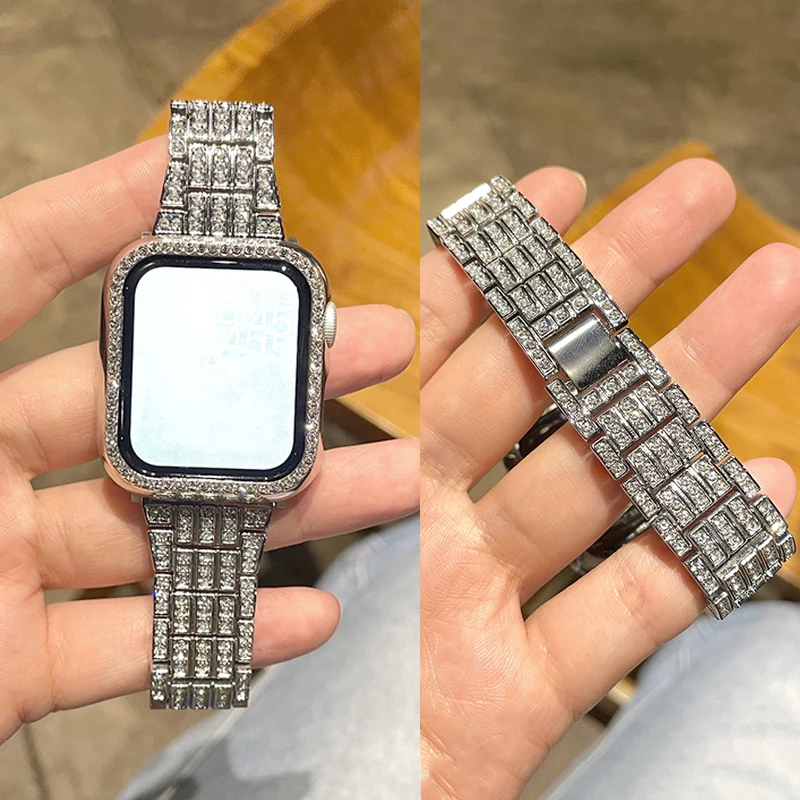 Elegant Gold Diamond Strap for Smartwatch - Luxury Metal Bracelet for Women & Men