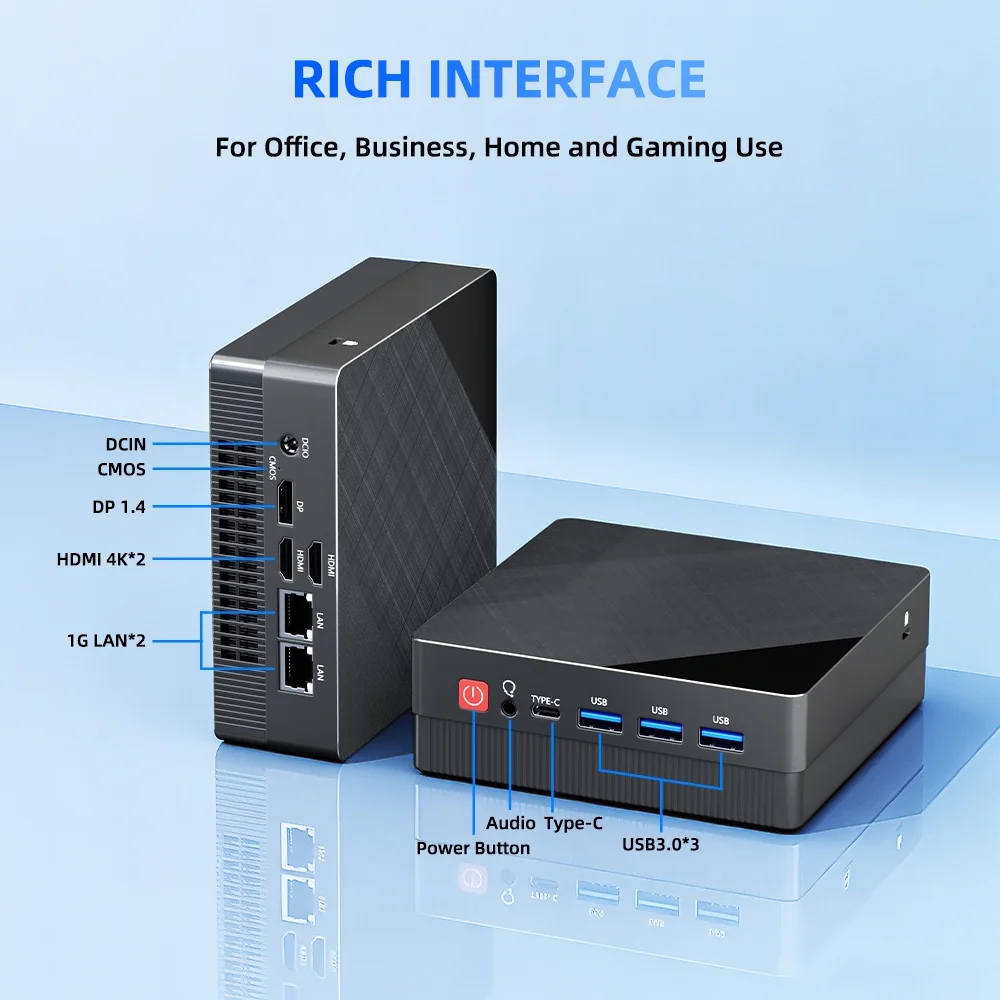 TexHoo Mini PC Ryzen 5 5600U 6C/12T Triple Display 16G 256G DP+2xHDMI Dual LAN WiFi6 BT5.2 2xDDR4 Mini Desktop Computer 