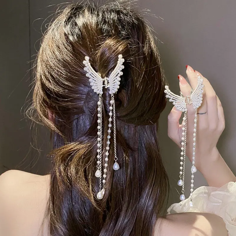 

Elegant Square Claw Clips For Girls Geometric Metal Butterfly Fringe Pearl Hairpins Female Hair Accessories