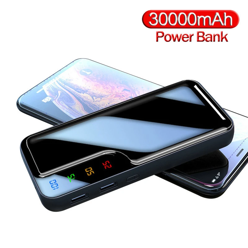Power Bank 30000mah Portable Faster Charging External Battery Charger 2USB LED Lights Portable Powerbank for Mobile iPhone13 s21 good power bank