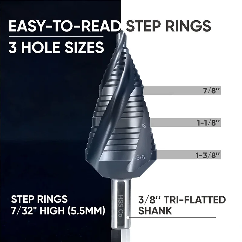 Cobalt Step Drill Bit 89HRC Hardness Spiral Flutes 1/4in Hex Shank 4 To 20mm - View #4