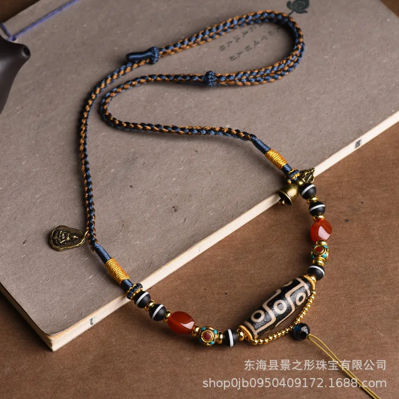 수제 직조 에스닉 스타일 티베트 비즈 목걸이, Thangka 펜던트 로프, Zachilam 목걸이, 빈티지 목 걸이
