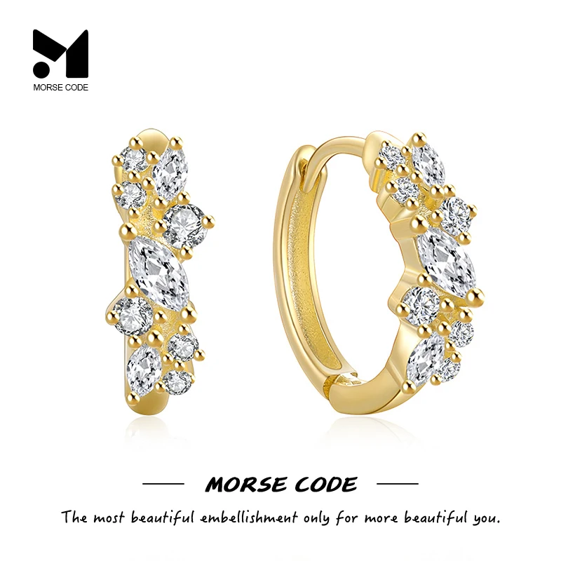 

MC New S925 Sterling Silver Cluster Crystal Zircon Hoop Earrings For Women Pendiente Pierced Earrings Jewelry Gift Brincos Aros