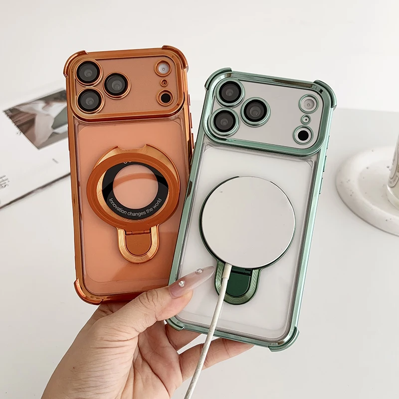 Magnetic Phone Case with Anti-Drop Lens Protection and Folding Bracket