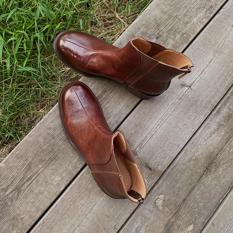 

Heihaian Short Boots Fall/Winter 2023 New Retro Style Commuter Chelsea Boots Round Toe Back Zipper Smoke Boots For Women