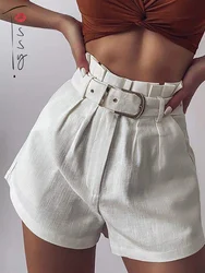 Tossy feminino casual cintura alta shorts sólidos com bolsos inclinados senhoras perna larga túnica shorts parkas buttom moda novo 2022