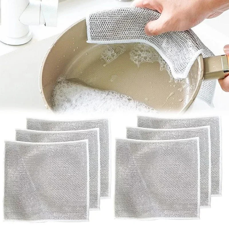 Steel Wire Dishwashing Cloth Kitchen Cleaning Cloth Non-stick Oil Dish Clean  Towel Washing Rags Household Cleaning Accessories - AliExpress