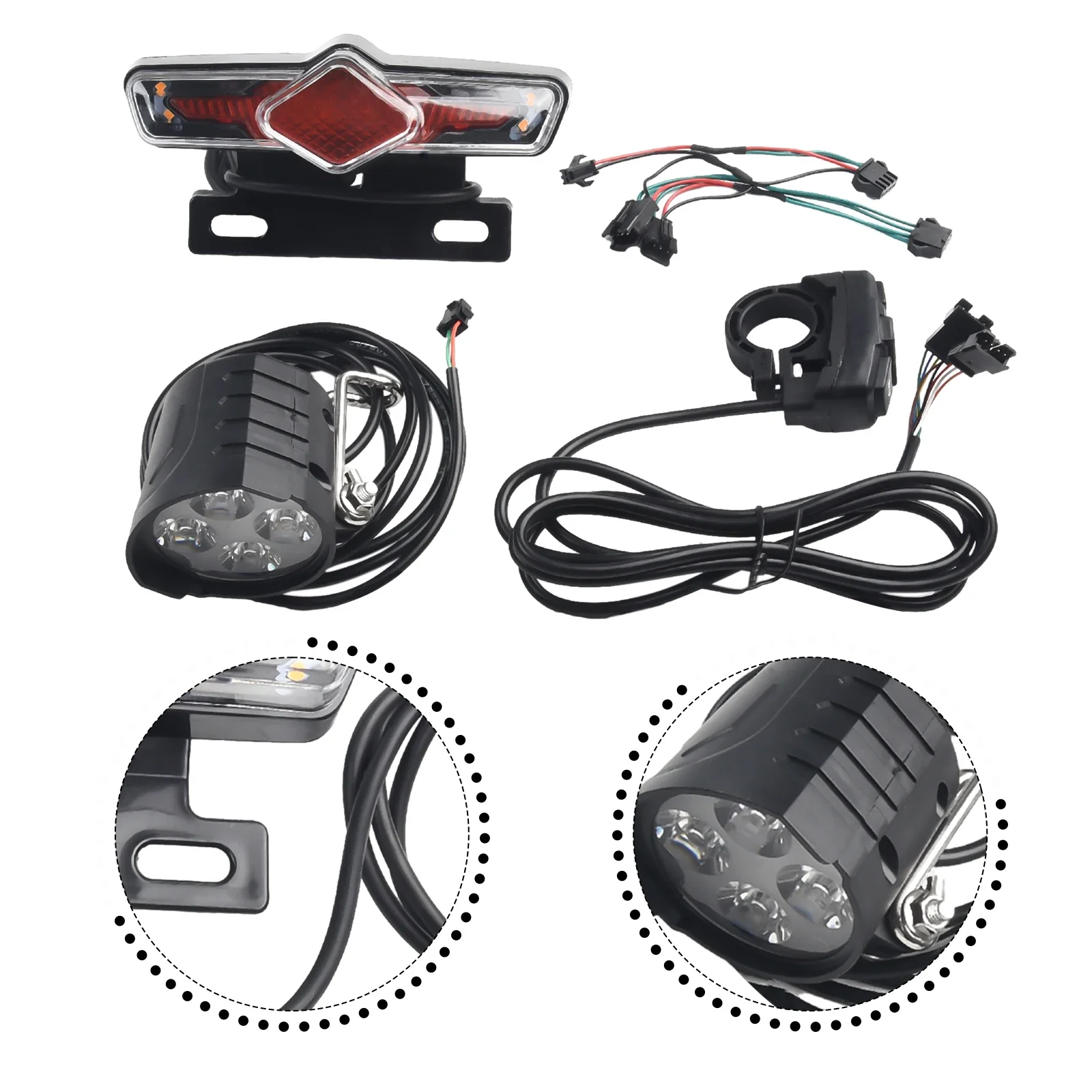 Set Luci Anteriori e Posteriori per E-Bike 12-72V, Lampada per Portapacchi con Clacson e Faro, Interruttore per Bicicletta Elettrica, Accessori per E-bike - immagine 5