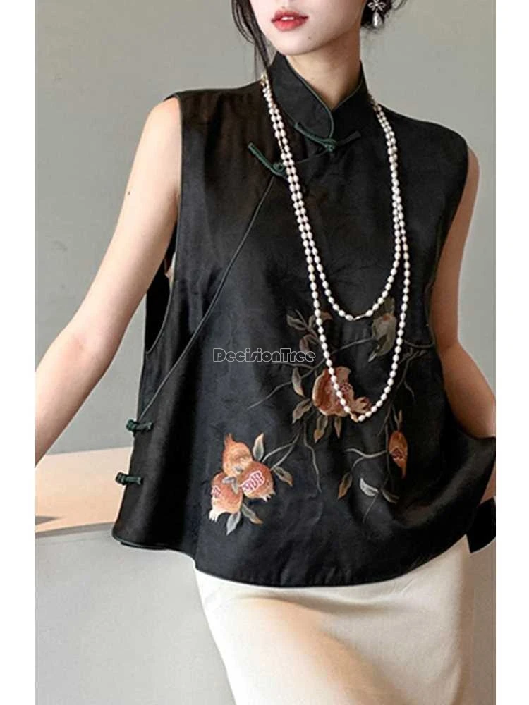 2025 retro chinese style popular fashionable versatile vest daily improved leisure qipao vest summer thin loose cool waistcoat