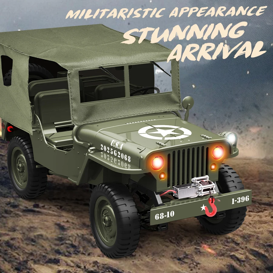 JJRC C8815 Rc Car Jeep 2.4g Crawler Climbing Scale Off-Road Vehicle Military Truck 1:10 Simulation Model 1941 Jeep Toy Gift 2