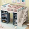 Full Size Loft Bed 2 Four-layer Storage Cabinets and Curtain,Blue Kids Beds for Boys Twin Bed ,White Frame Kids Beds for Girl US 2