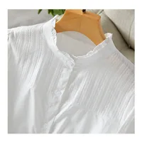 French Retro White Blouse: Floral Jacquard Notch Collar Oversized Shirt for Women, Korean Style Breathable Plus Size Top