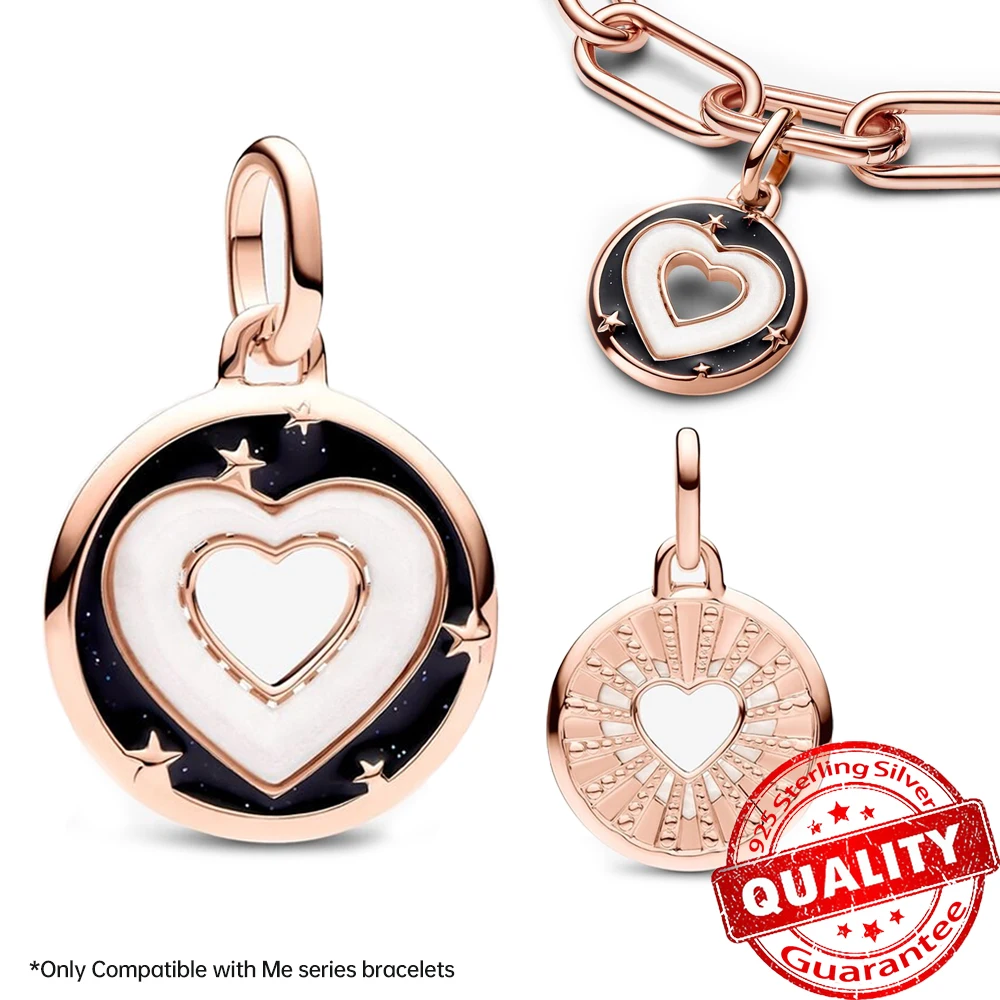 

Black Enamel Rose Gold ME Series Star Hearts Medallion Charm Fit Pandora Me Bracelet 925 Sterling Silver Jewelry Gift Making