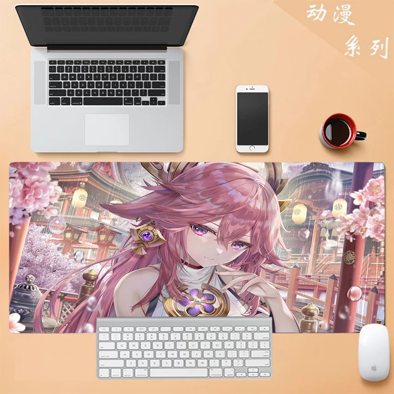 

Anime Gamer Genshin Thunder General Yae Miko Mouse Pad Peripheral Keyboard Pad Anti-Slip Mouse Pad Thunders girl Genshins Impact