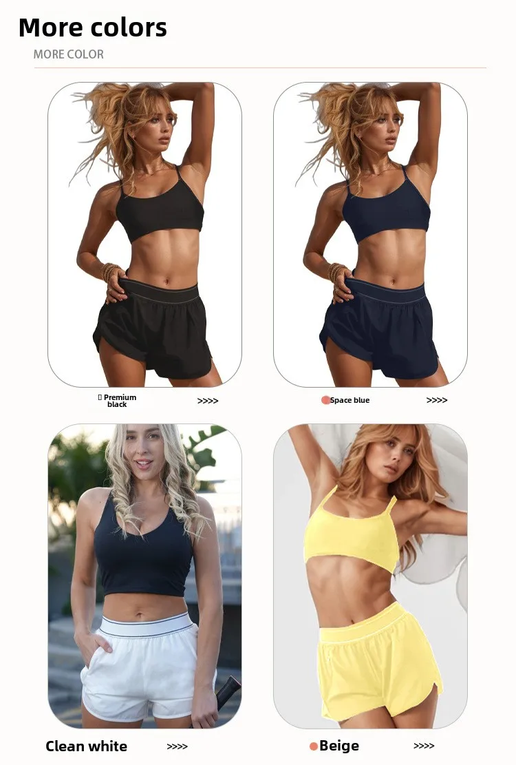 Women's New Short with Chest Pad Quick-drying Sports Vest Sports Suit Two-piece Set High Waist Hollow Bra Yoga Outdoor