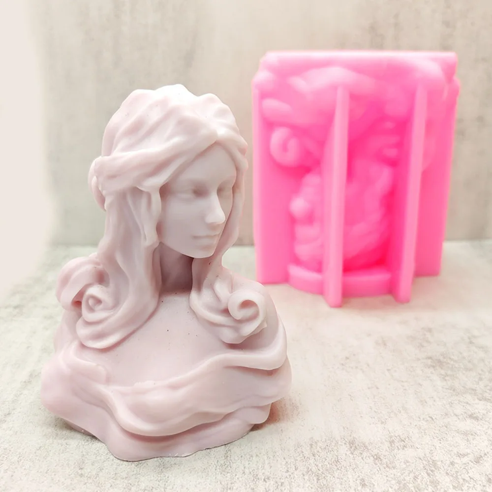 3D Goddess Statue Candle Silicone Mold DIY European Goddess Bust Sculpture Scented Candle Gypsum Mould Craft Tabletop Decor Gift