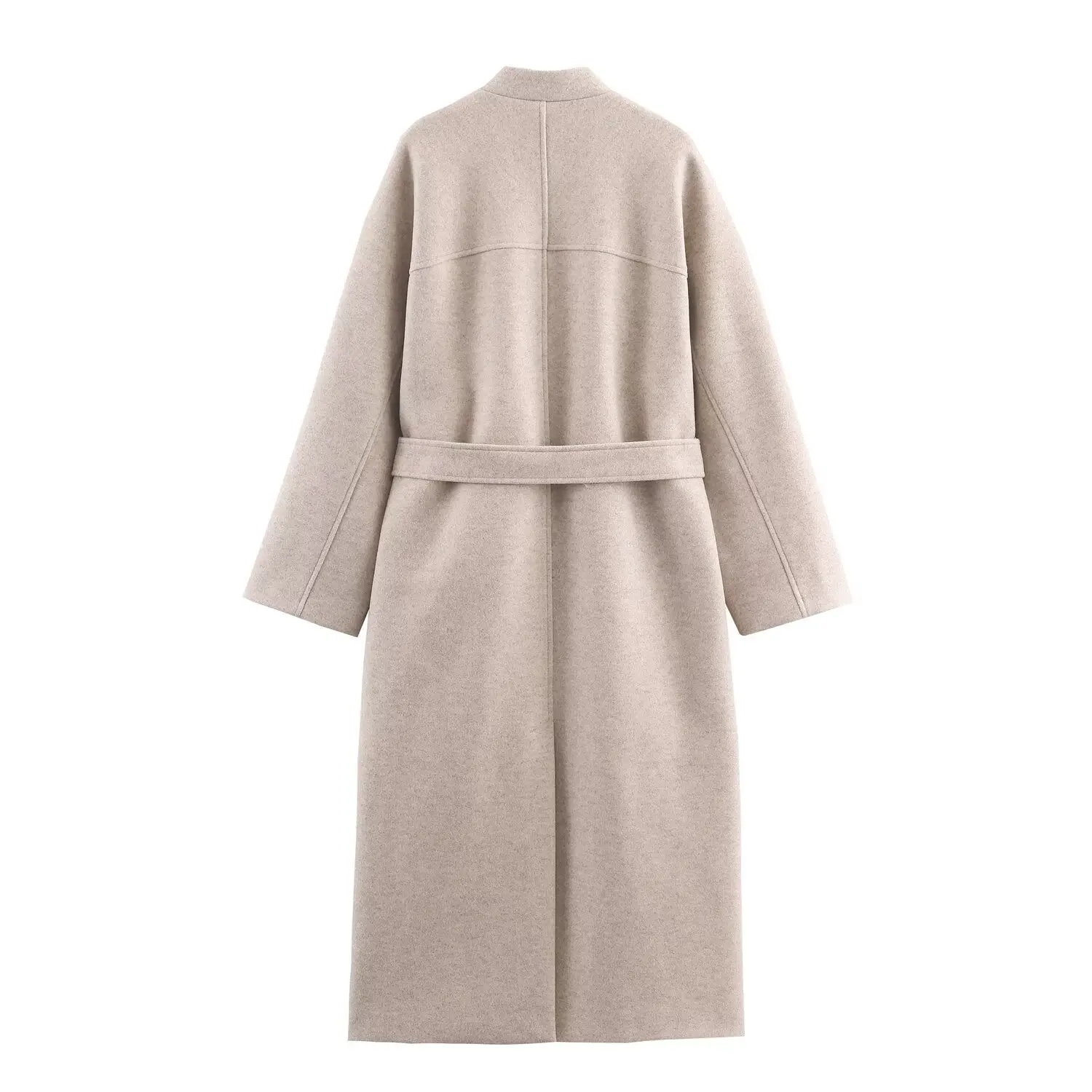 women's elegant Woollen overcoat lady windbreaker single breasted long sleeved with waistband pocket female commut long outwear