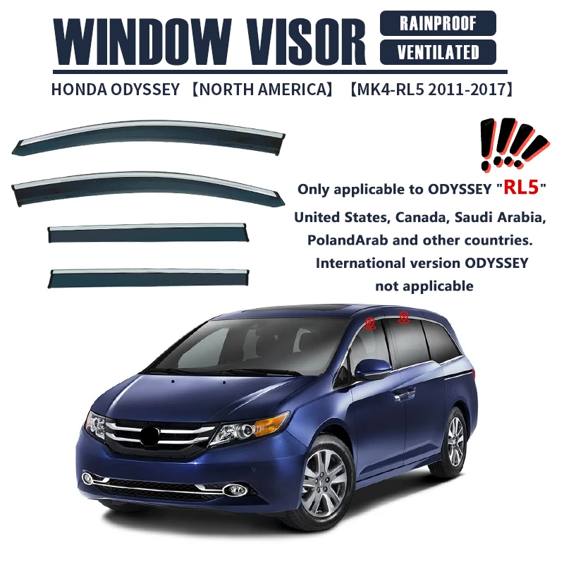 

For Honda Special Version ODYSSEY RL5 RL6 2011-2023Plastic Window Visor Vent Shades Sun Rain Deflector Guard 4PCS/SET