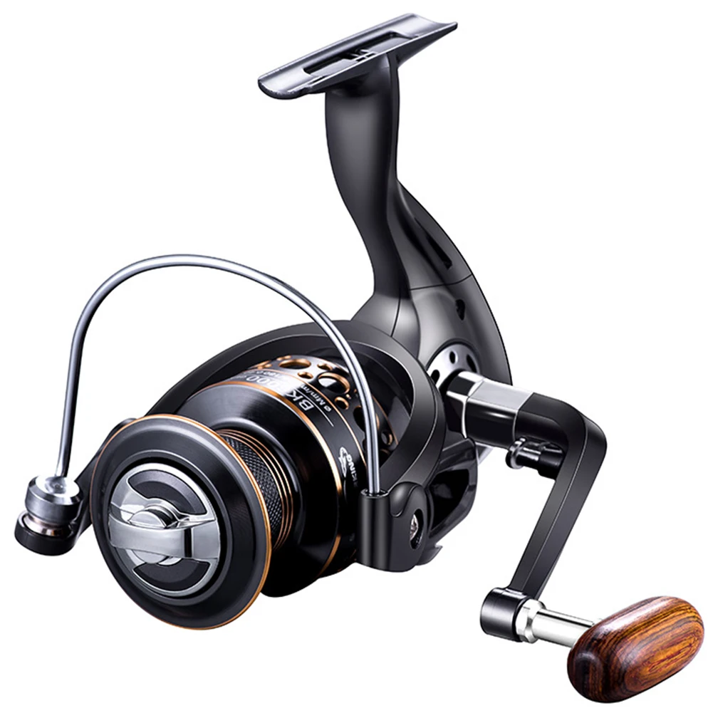 Spinning Reel Ultra Smooth Powerful Freshwater Fishing Reels with Wood Handle Spinning Fishing Reel 5.2:1 Gear Ratio 13 Bearings — Color: BK5000