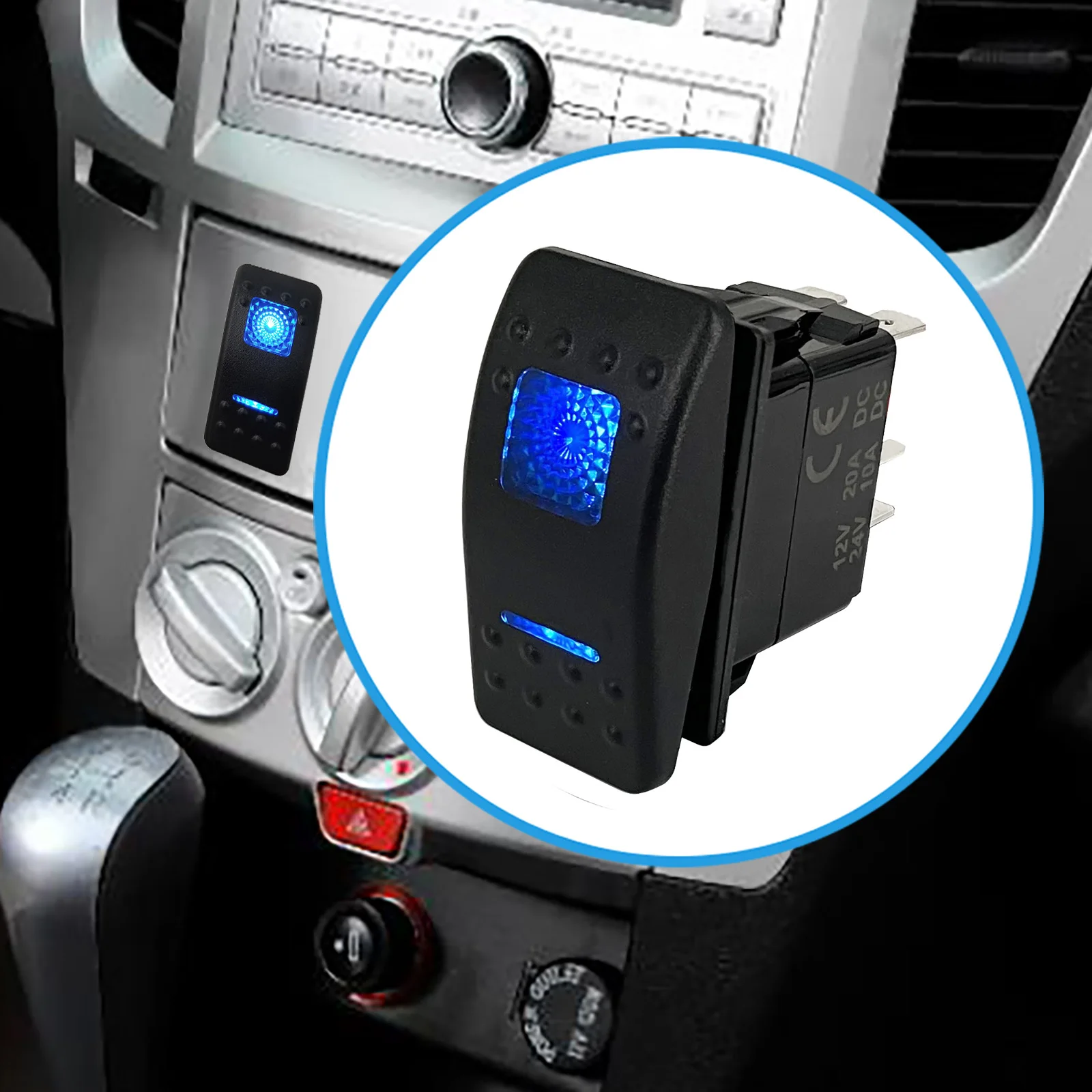 Interruttore A Pulsante Momentaneo 12mm Con LED Blu – 12V, Metallico, Per Auto E Imbarcazioni