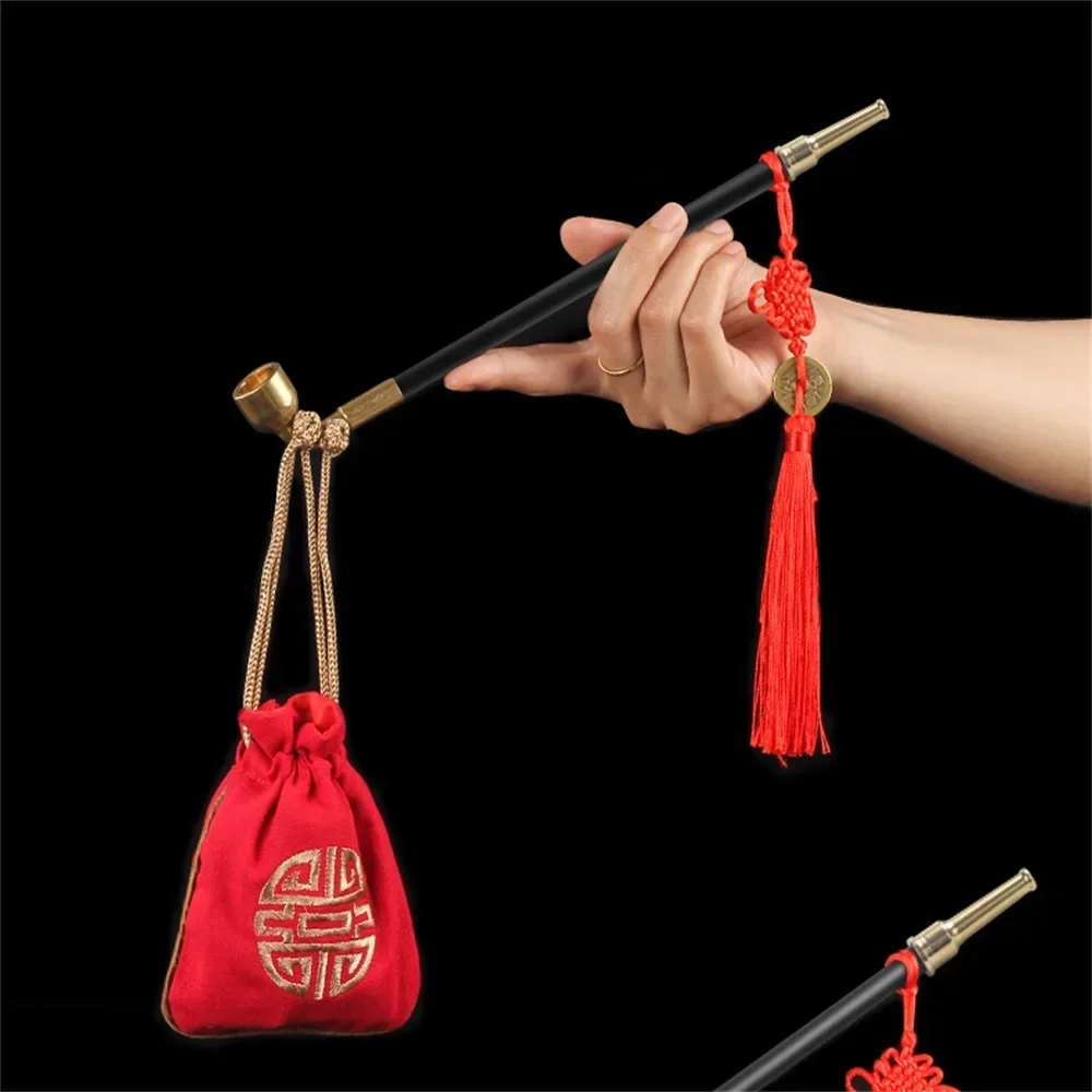Chinese Style Brass Vintage Welding Pipe Traditional Men's Long Welding Smoking Pipe Dry Smoking Rod Welding Pipe Bag Smoking 6