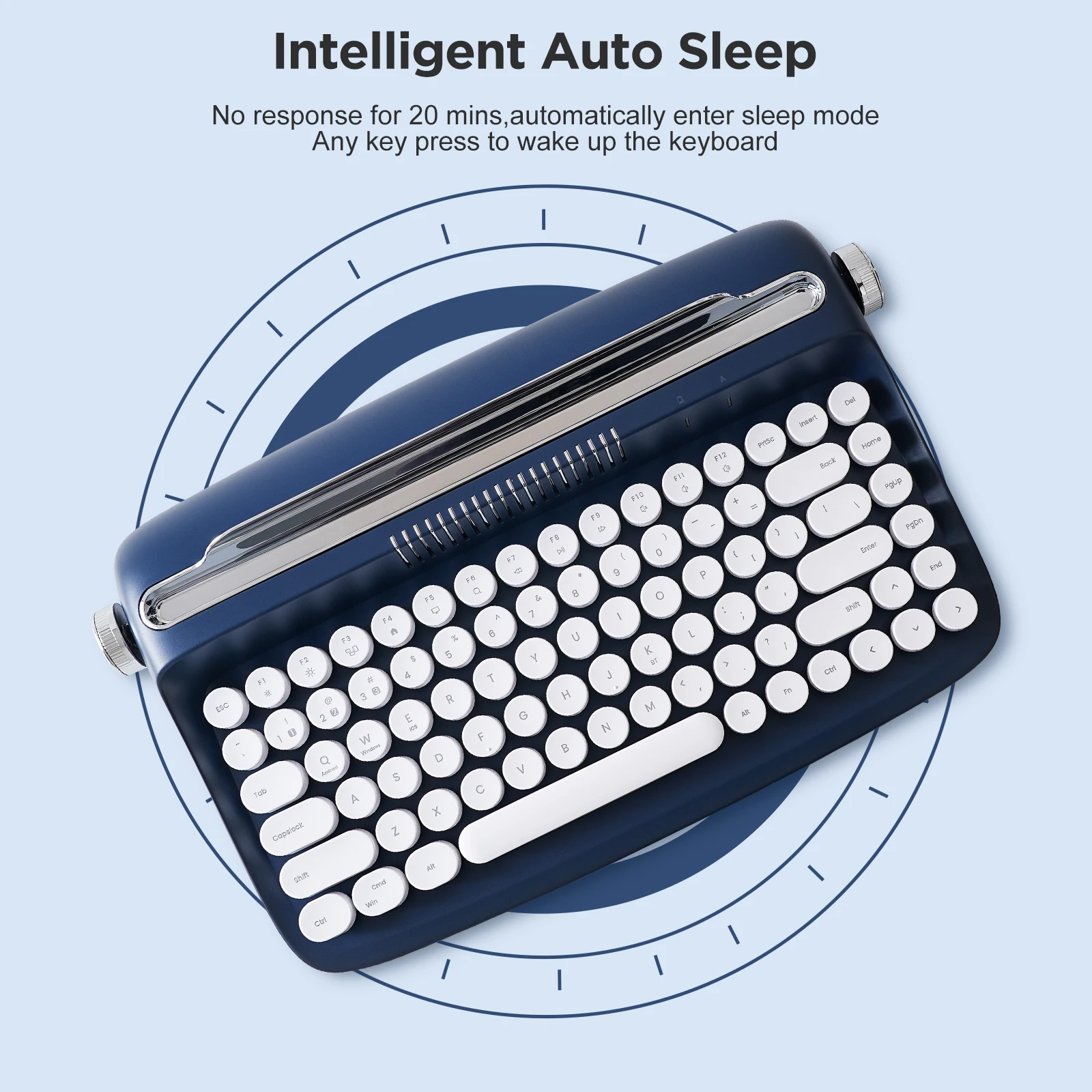 Yunzii-actto B303 Máquina de Escrever sem Fio Bluetooth Midnight Navy Retro Teclado Estético com Suporte Integrado para Vários Dispositivos - Imagem 5