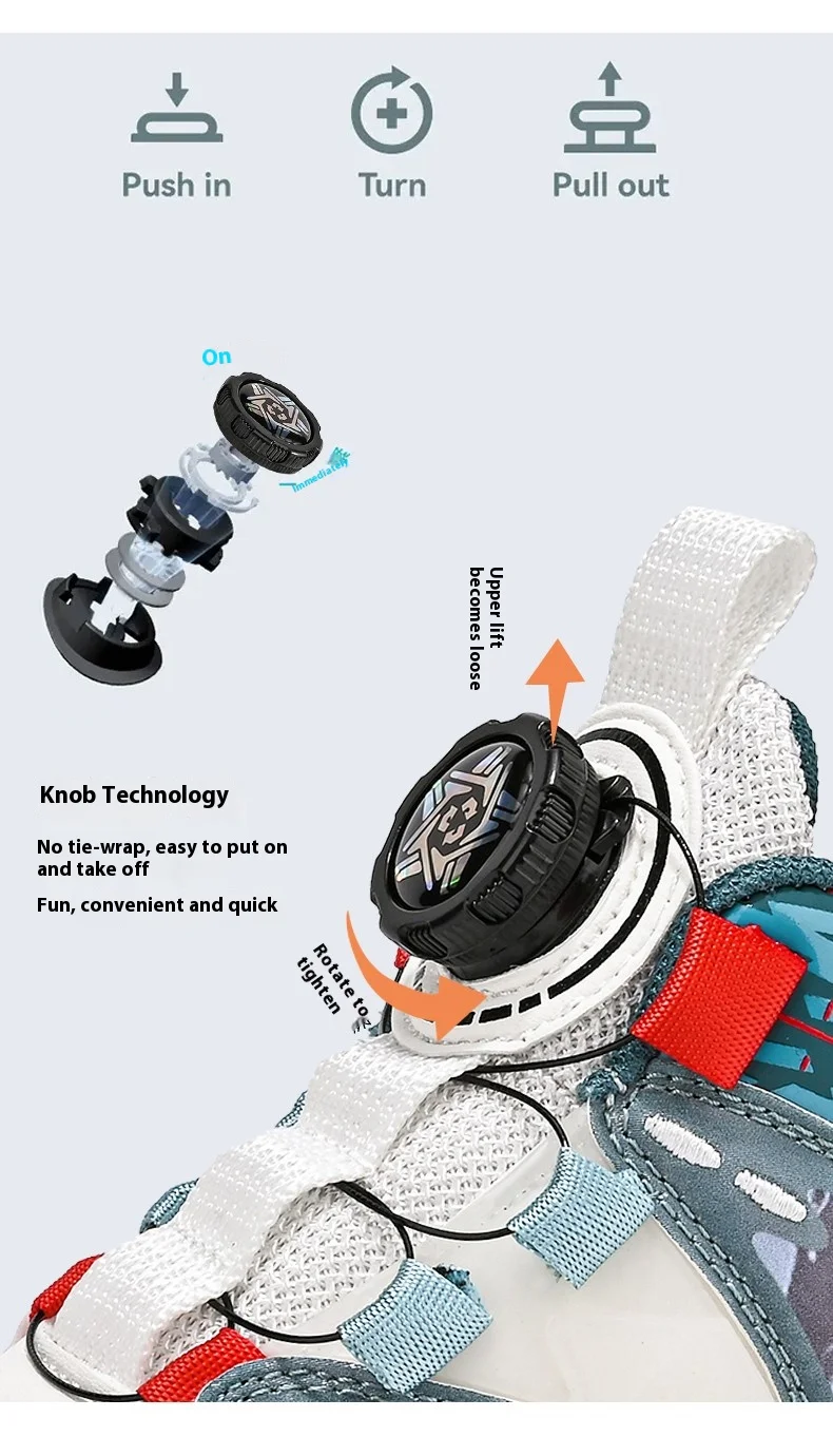 Description Picture 5 of itemNew children's shoes Boys rotating button sneakers leather non-slip large children's combat boots children's basketball shoes
