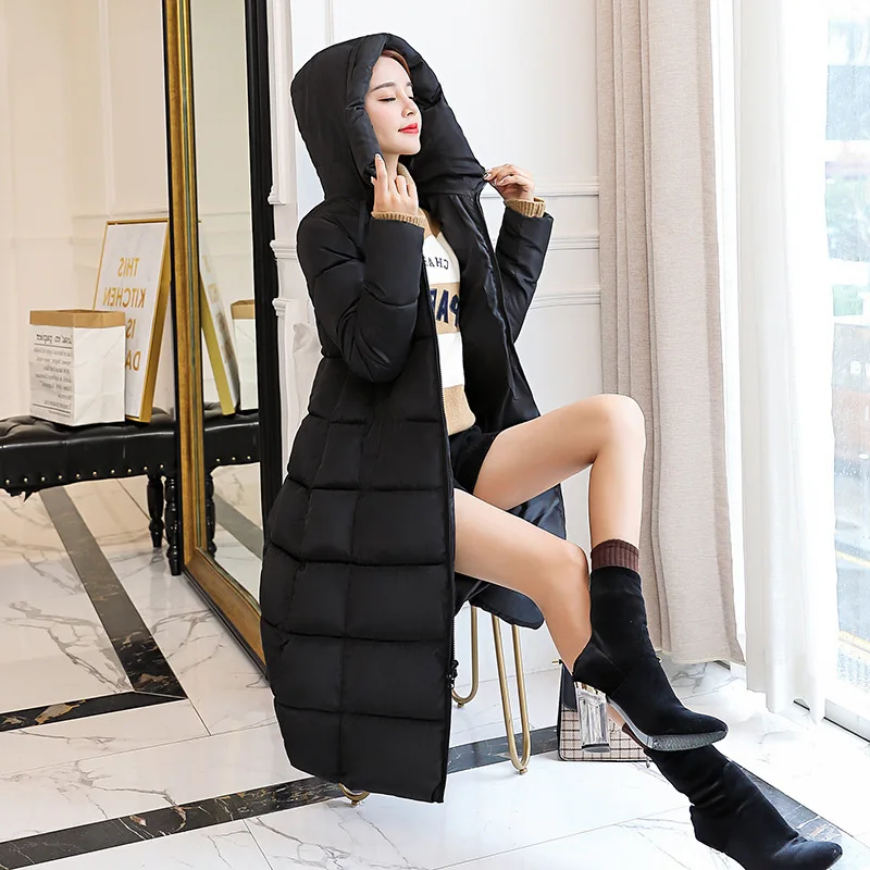 

Down Jacket Women Long Hooded 2023 Winter Detachable Fur Collar Contrasted Color Loose Bread Jacket