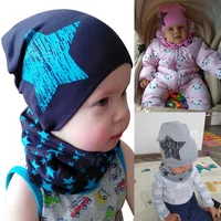 Spring Autumn 2PCS Baby Beanie Hat Scarf Stars Print Warm Toddler Hat Scarf for Girls and Boys Infant Hats Set Kids Skull Caps 2
