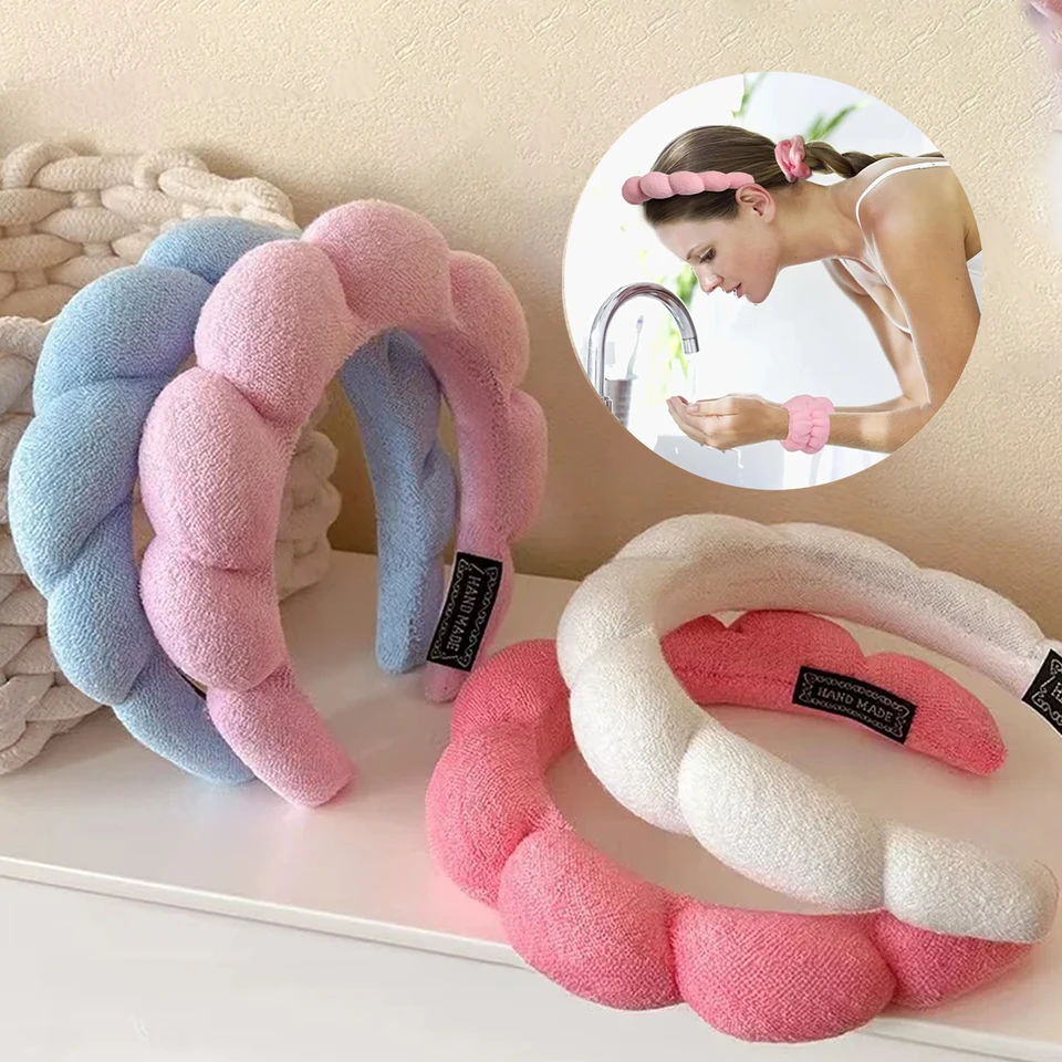 Diademas Para Mujer, Diadema De Spa, Esponja Y Toalla, Banda Para El Cabello Para Lavado Facial, Eliminación De Maquillaje, Ducha, Cuidado De La Piel (azul