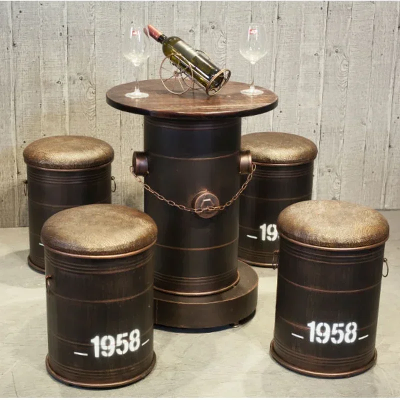 Sgabello da bar industriale retrò con sedile in pelle