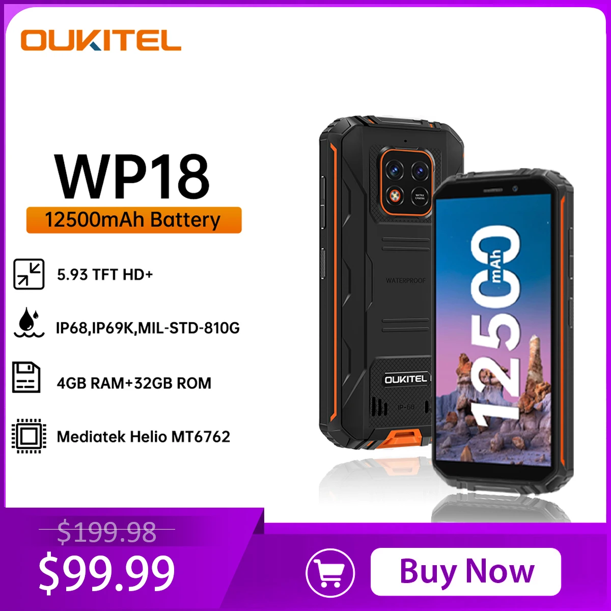 ANDROID - 新品未開封 即納12500mAh OUKITEL WP18Pro red Oukitel Wp18 PRO 5.93 Inch IPS Screen 12500mAh Big Battery