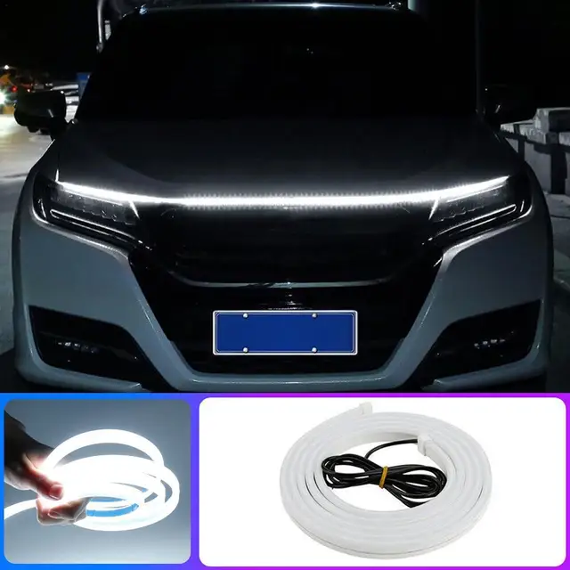 Car Hood Led Light Strip Start Scanning Through Type Daytime Running Lights Engine Hood Decorative Lights Middle Net Auto Parts