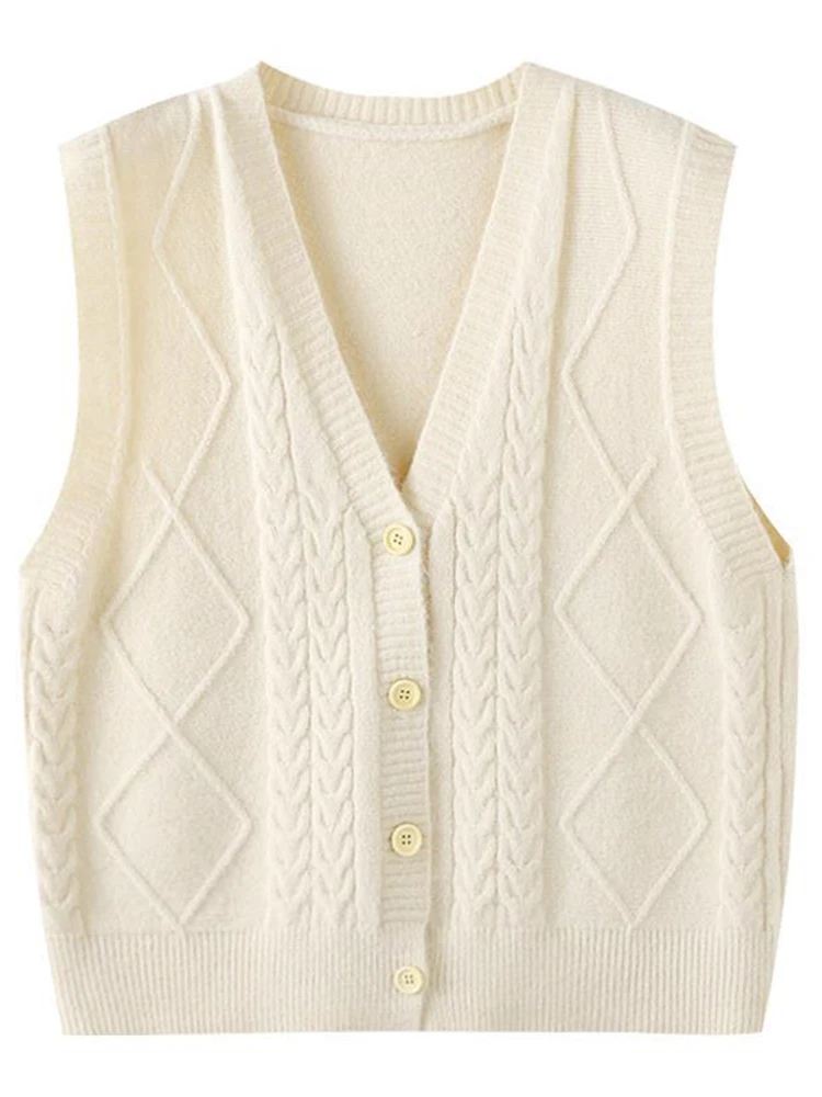 Spring Fall Loose Vest Soft Short Open Waistcoat Solid Color Single Breasted Sweater V-neck Warm Basic Woman Sleeveless Jackets image_1