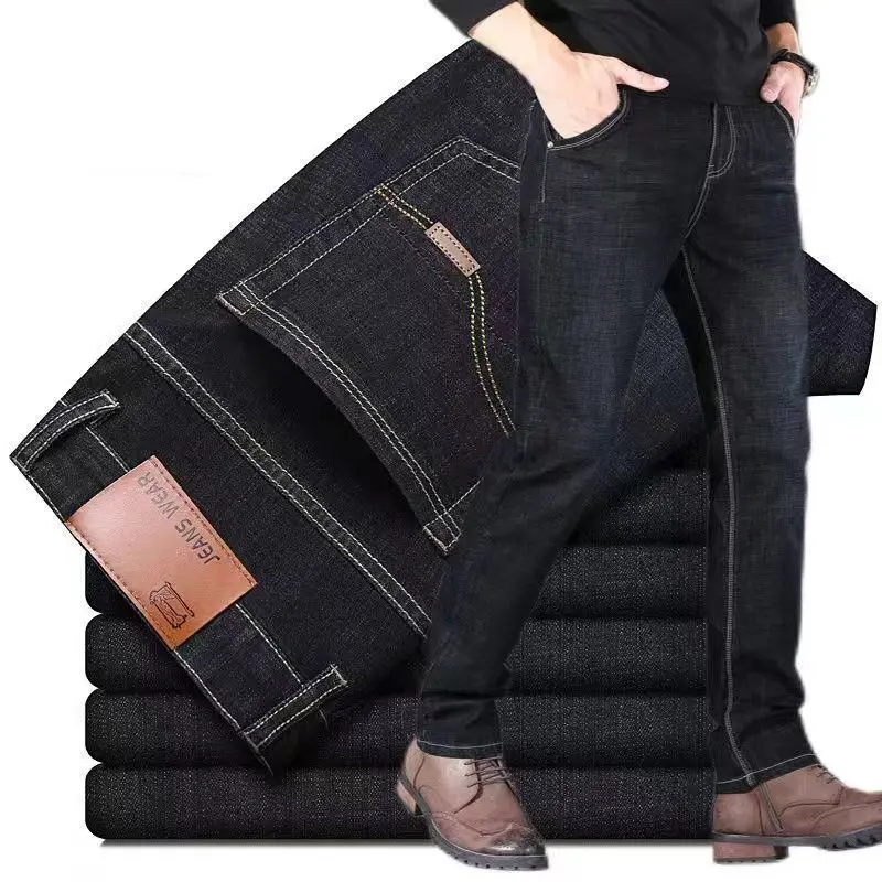 2025 Men NEW Men's Fashion Business Jeans Classic Style Casual Stretch Slim Jean Pants Male Brand Denim Trousers Black Blue Me 3