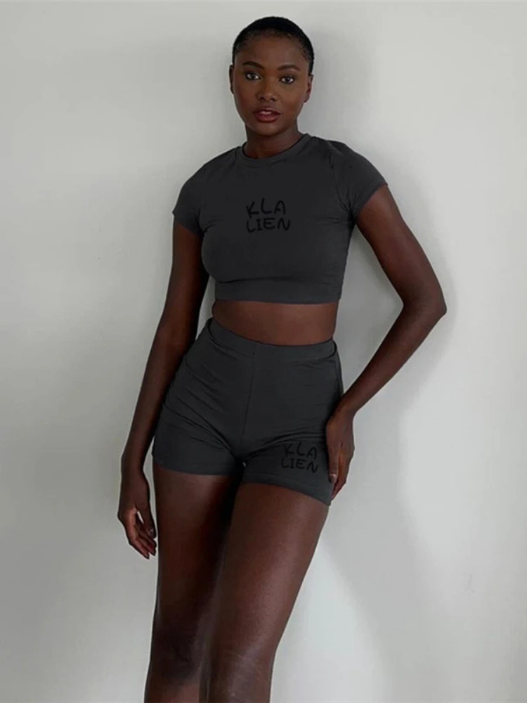 XIZOU Two Piece Shorts Set Women Running Tracksuits Letter Printing Short Sleeve Tank Tops and Casual Shorts Women Clothing 2024