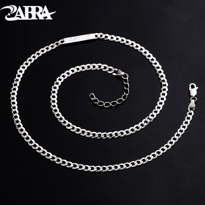 

ZABRA S925 Silver Necklace Men's Trendy Cuban Chain Hip-hop Style Street Collarbone Chain Men's Ins Niche Design
