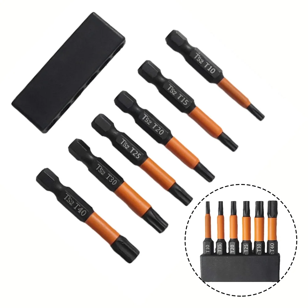 6 Pcs 50mm Torx 스크루 드라이버 비트 자기 1/4 생크 스크루 드라이버 비트 세트 T10-T40 스크루 드라이버 드릴 용 단일 헤드 드릴 비트