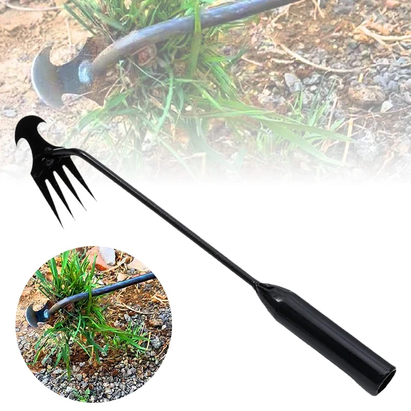 2 in 1 Garden Weeder Tools 4 Teeth Rake Manual Weed Grass Rooting Shovel Manganese Steel Loosening Soil Digging Hand Tool