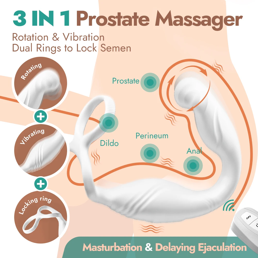 Male Masturbation Toys Male Prostate Massager Anal Vibrator Perineum Stimulator Rotating Butt plug With Ring Remote Control Man Gay Mastubator Sex Toy male masturbation toys