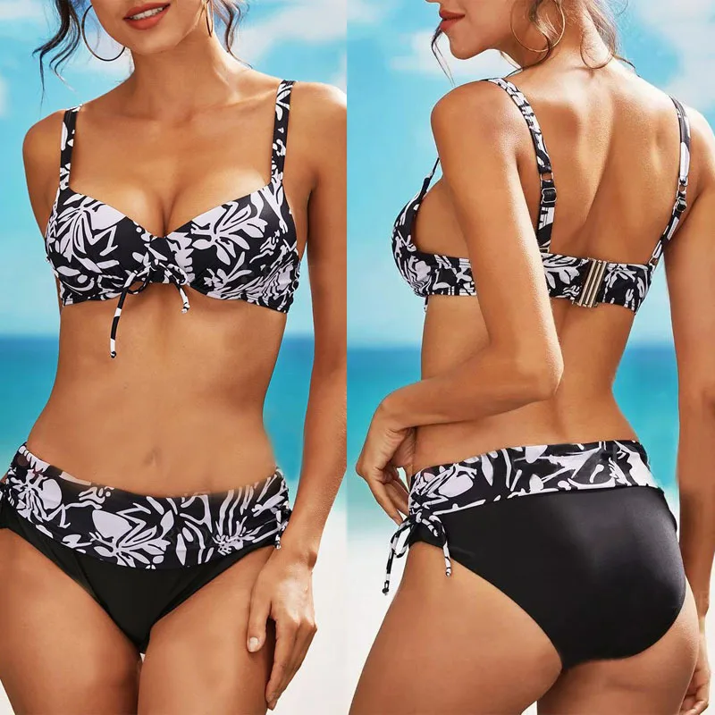 

NEW Bikini Push Up Bikinis Set Swimwear Women Swimsuit Female Lotus Leaf Print Swimming Suit Bathing BH63
