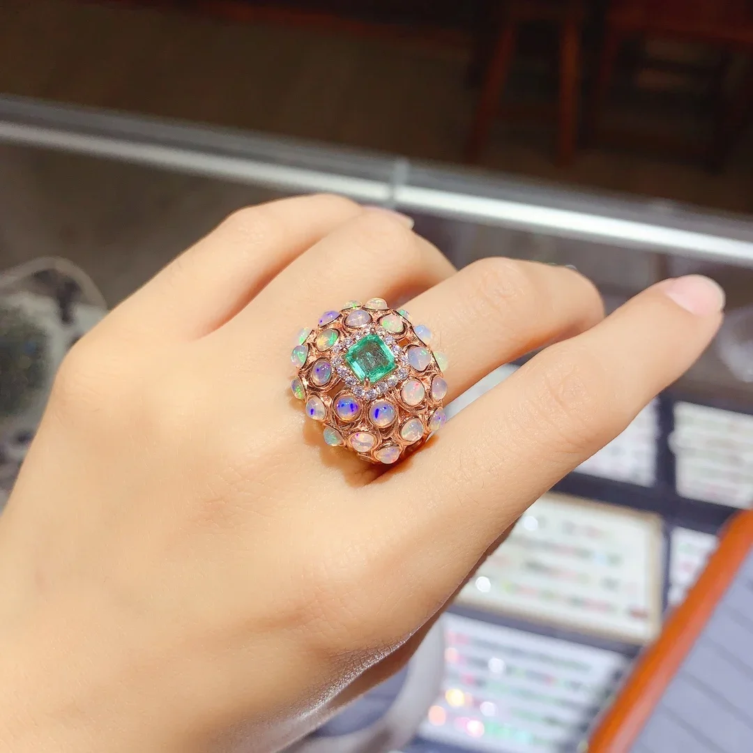

Sterling Silver 925 Ring Women's Luxury Free Shipping Gem Natural Emerald Opal Ring Jewelry Women's Original Date Boutique