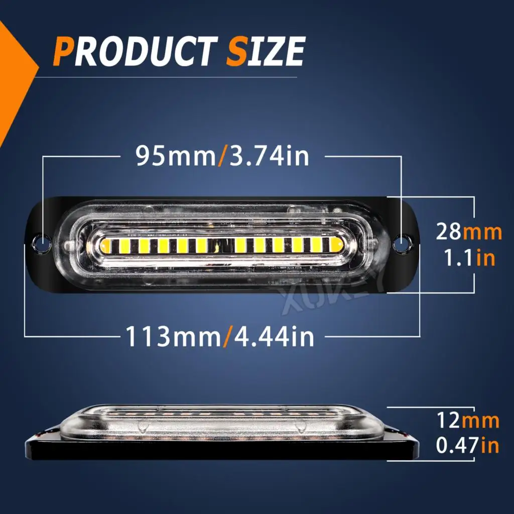 4pcs 12V 24V 12LED Strobe Warning Grille Hazard Flash Light bar Car Truck PIckup SUV Beacon Lamp Amber Yellow Traffic Waterproof
