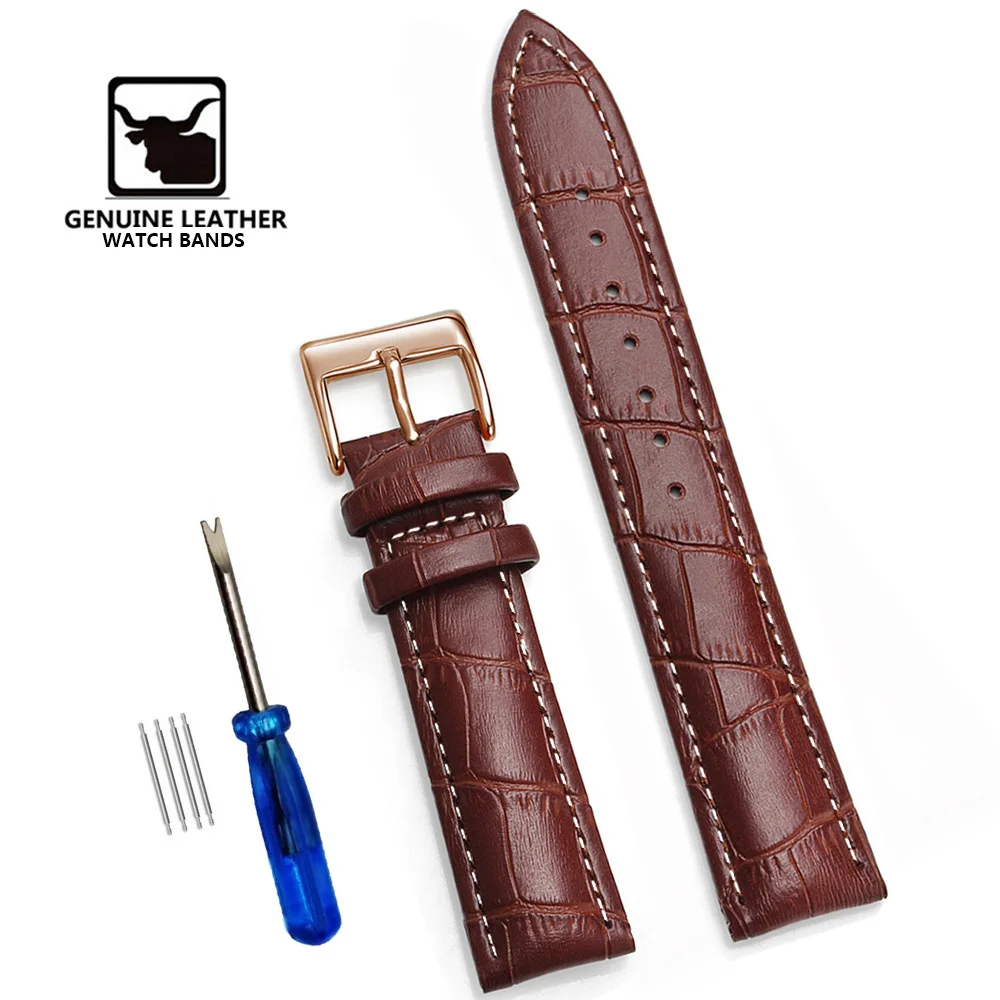 Luxurious Genuine Leather Watch Band Strap with Tool - High-Quality Wrist Belt Bracelet