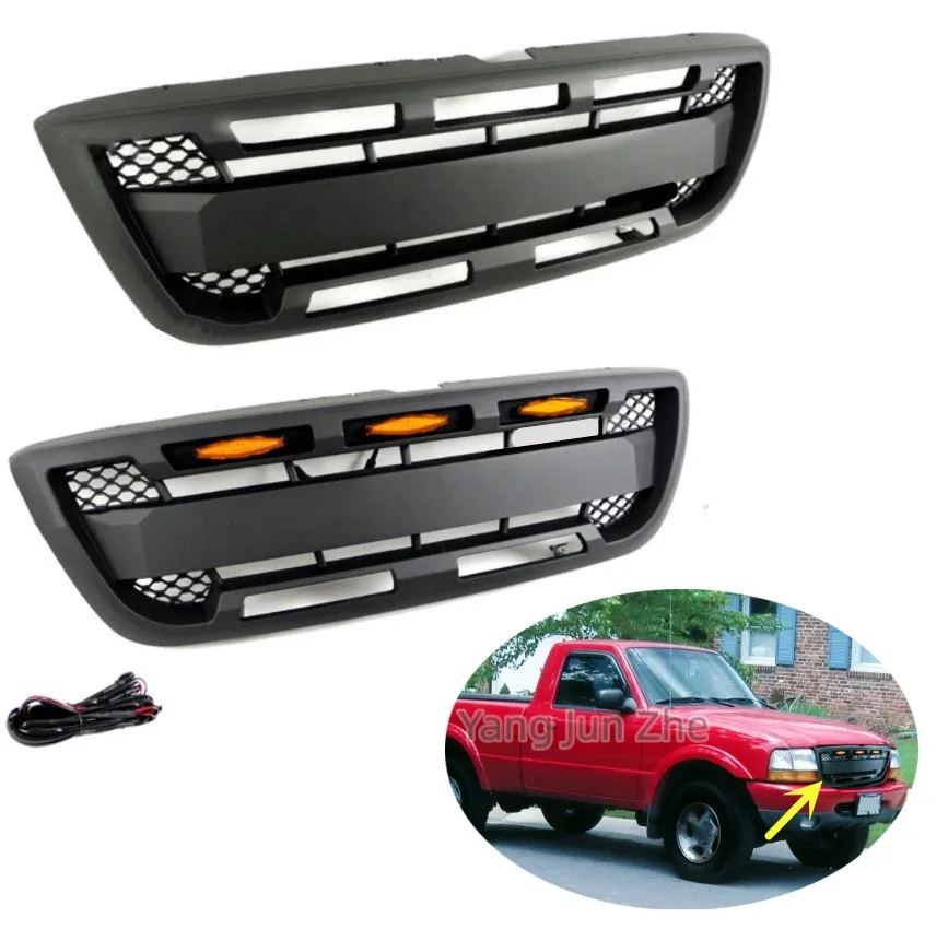 Front bumper matt black grille with LED light grille For Ford Ranger 1998  1999 2000 2001 2002 2003 car styling