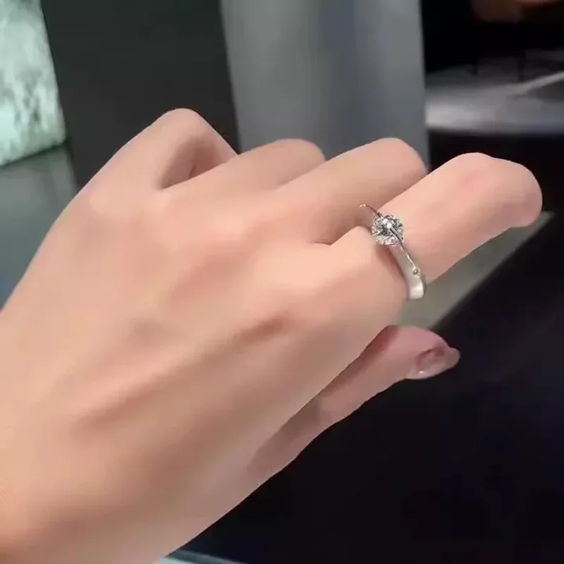 Anelli Regolabili con Pianeta Rotante in Zircone, Colore Argento, Gioielli alla Moda per Donne, Accessori Minimalisti - immagine 4