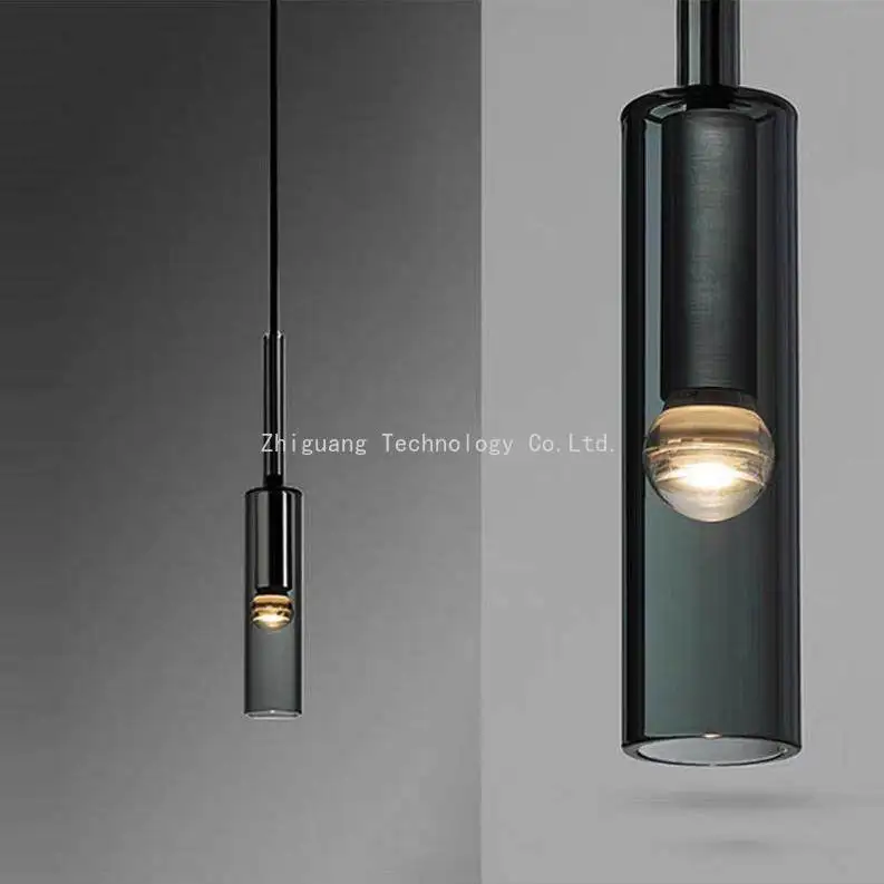 북유럽 미니멀리스트 LED 유리 샹들리에 천장 펜던트 램프 침실 침대 옆 바 ..
