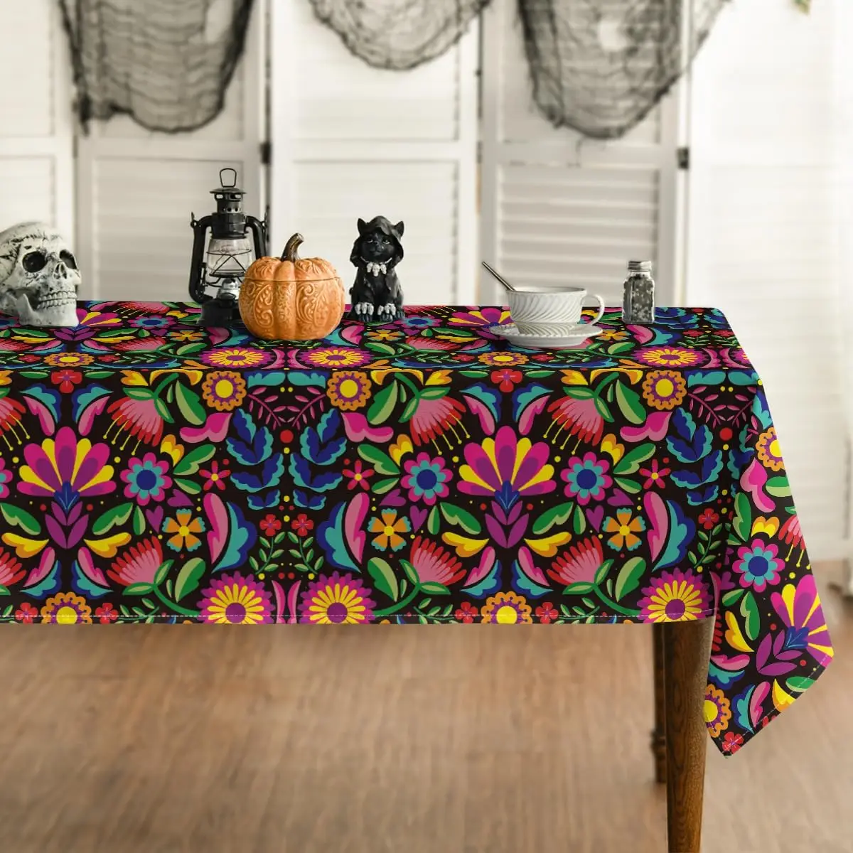 Mexico Day of The Dead Tablecloth Mexico Fiesta Party Decor Dia De Muertos Table Cloth Washable Table Decor Halloween Decoration 5