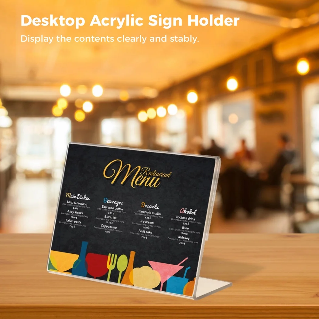 6Pcs Acrylic Sign Holders 6&times;4in Clear Menu Display Stands Slanted Desktop Picture Frames Table Flyer Paper Holders For Offices